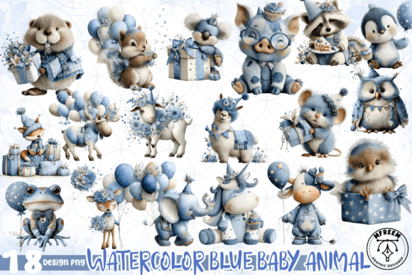 Download Watercolor Blue Baby Animal PNG - Baby Collection