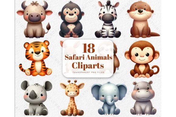 Download Watercolor Cute Safari Animals Clipart - Safari animal Collection