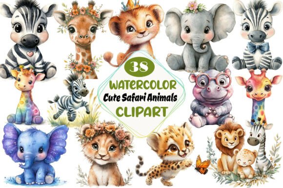 Download Watercolor Cute Safari Animals Clipart - Safari animal Collection