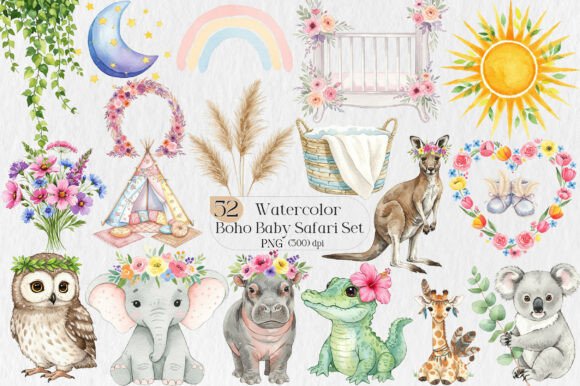 Download Boho Baby Safari Watercolor Set - Baby Collection
