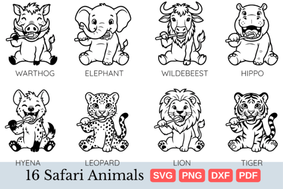 Download Cute Safari Animals Brushing Teeth SVG - Safari animal Collection