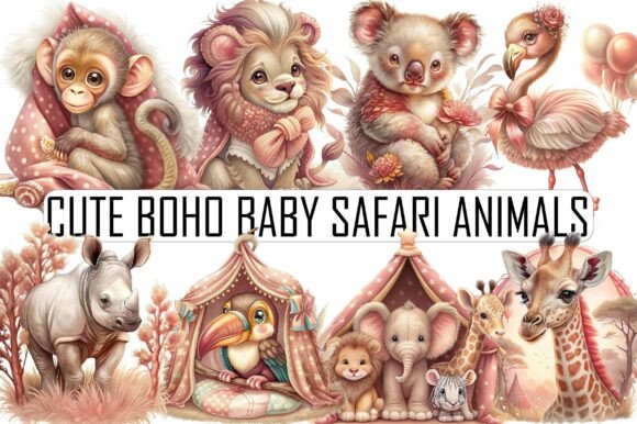 Download Watercolor Cute Boho Baby Safari Animals - Safari animal Collection
