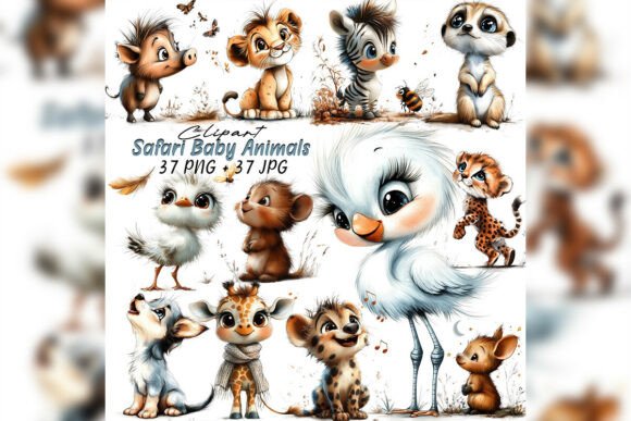 Download Whimsical Safari Baby Animals Clipart - Baby Collection