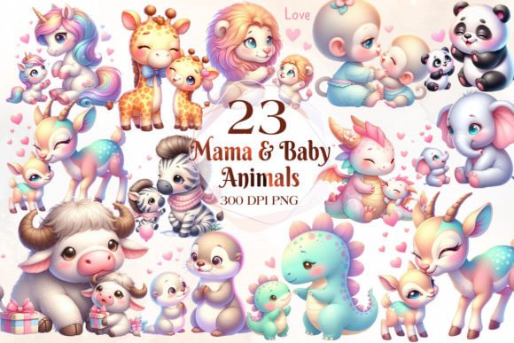 Download Mom and Baby Safari Animal Clipart - Safari animal Collection