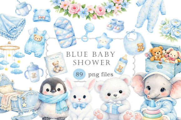 Download Blue Baby Shower Clipart Watercolor PNG - Baby Collection