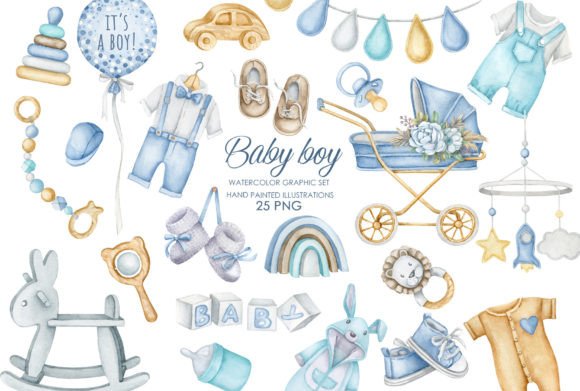 Download Watercolor Baby Boy Nursery Clipart - Baby Collection