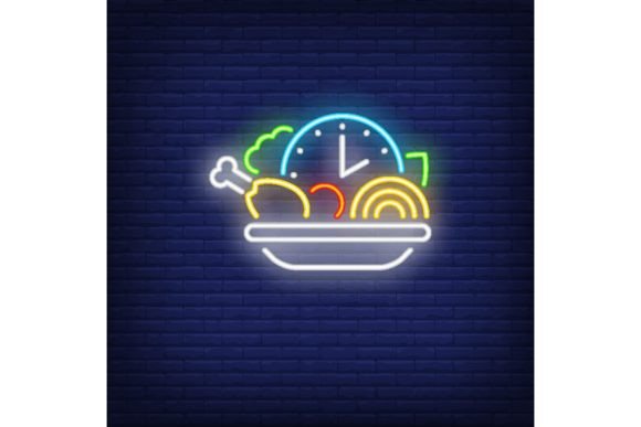 Download Healthy Eating Neon Sign. Glowing Plate - Healthy eating Collection