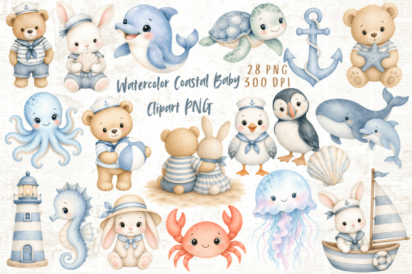Download Watercolor Coastal Baby Clipart PNG - Baby Collection