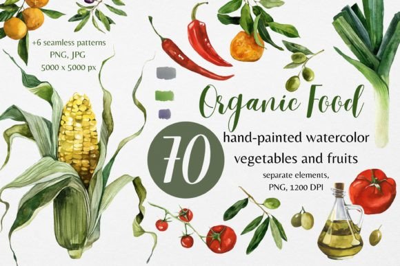 Download Organic Food: Watercolor Vegetables - Premium Bundle