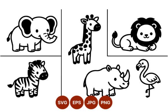 Download Cute Safari Animals Vector Line Art - Safari animal Collection