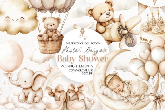Download Pastel Beige Baby Shower Clipart - Baby Collection