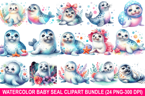 Download Watercolor Baby Seal Clipart Bundle PNG - Baby Collection