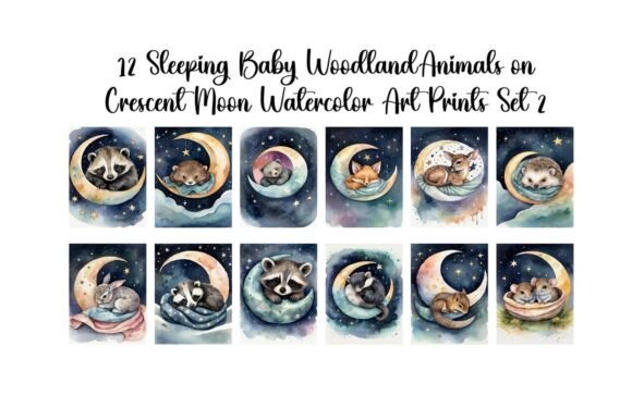 Download Set of 12 "Sleeping Woodland Baby Animal - Baby Collection