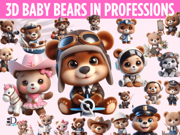Download Cute 3D Baby Bears in Professions Bundle - Baby Collection