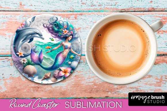 Download Watercolor Mermaid Round Coaster Design - Design Collection