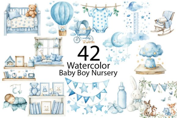 Download Baby Boy Nursery Watercolor Clipart - Baby Collection