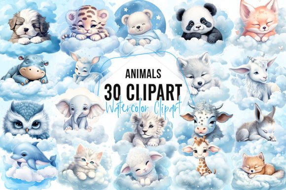 Download Pastel Blue Baby Animal Sleeping Clipart - Baby Collection
