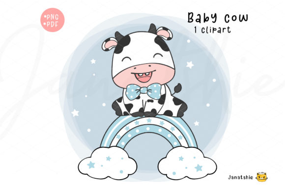 Download Cute Baby Cow Boy on Blue Rainbow Baby S - Baby Collection
