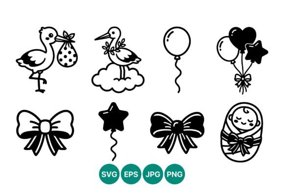Download Baby Shower Stork Balloons Bows Vector - Baby Collection