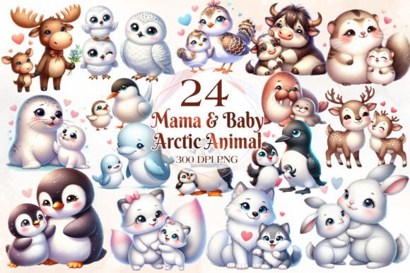 Download Mom and Baby Arctic Animal Clipart - Baby Collection