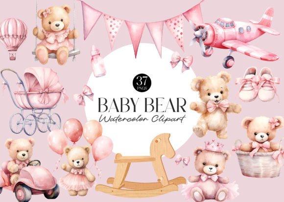 Download Pink Teddy Bear Baby Shower Clipart - Baby Collection