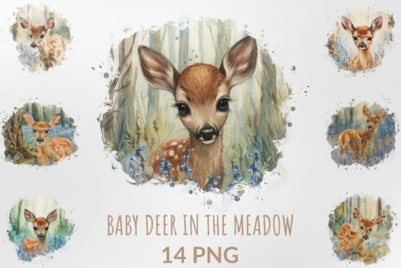 Download Watercolor Baby Deer in the Meadow - Baby Collection