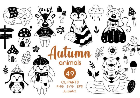 Download Black and White Autumn Animals Clipart - Autumn animals Collection