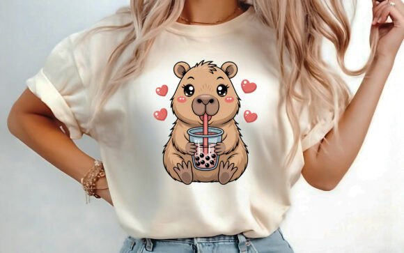 Download Cute Capybara Boba T-shirt Design PNG - Design Collection