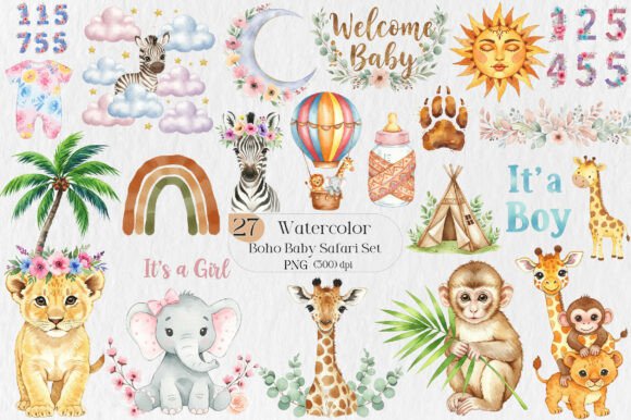 Download Boho Baby Safari Watercolor Set - Baby Collection