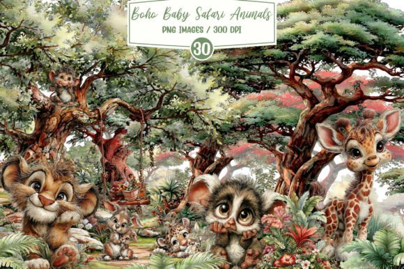 Download Watercolor Cute Boho Baby Safari Animals - Safari animal Collection