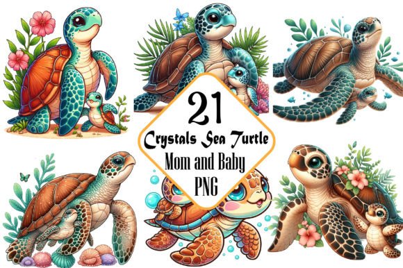 Download Crystals Sea Turtle Mom and Baby Clipart - Baby Collection