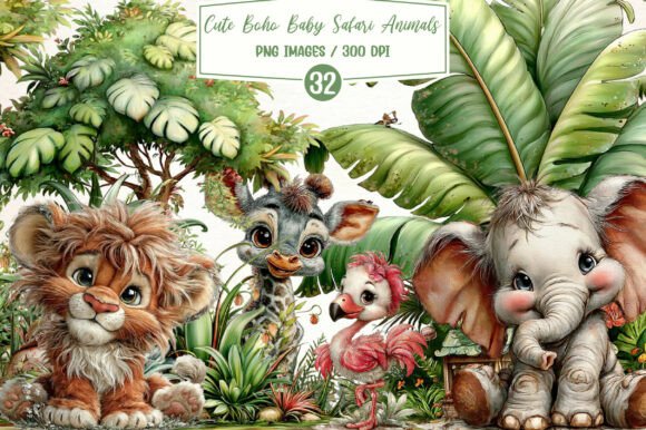 Download Watercolor Cute Boho Baby Safari Animals - Safari animal Collection