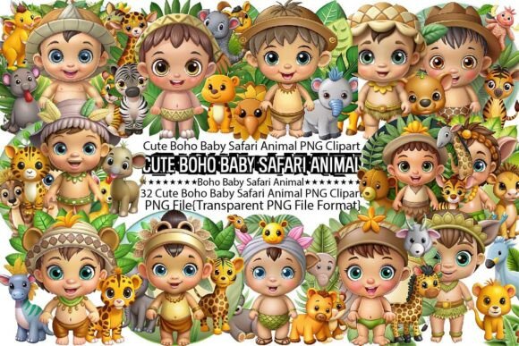 Download Cute Boho Baby Safari Animals PNG - Safari animal Collection