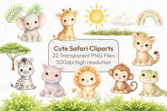 Download Cute Safari Animals Clipart Set - Safari animal Collection