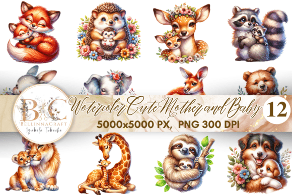 Download Watercolor Cute Mother and Baby Animal - Baby Collection