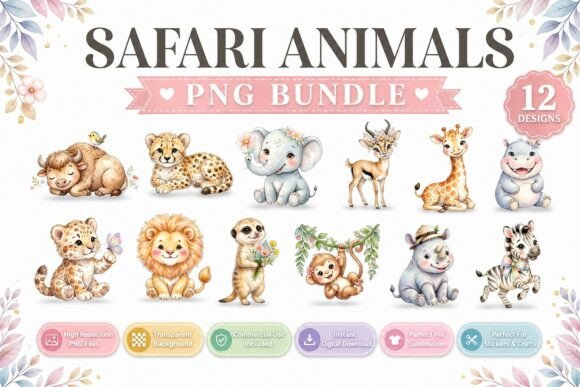 Download Safari Animals Watercolor PNG Clipart Se - Safari animal Collection