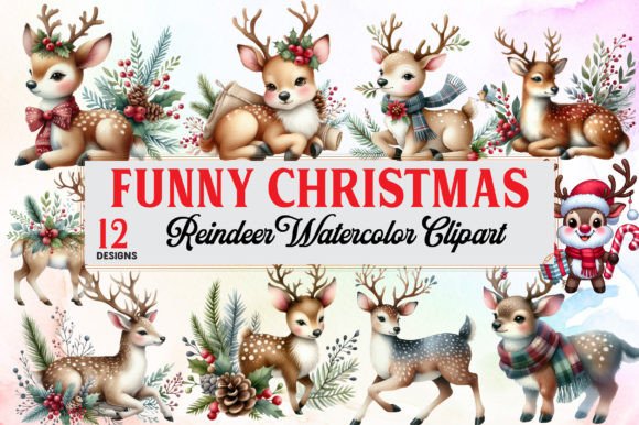 Download Funny Christmas Reindeer Clipart Bundle - Reindeer Collection