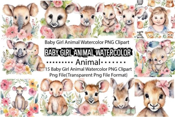 Download Baby Girl Animal Watercolor PNG Bundle - Baby Collection