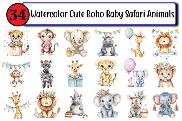 Download Watercolor Cute Boho Baby Safari Animals - Safari animal Collection