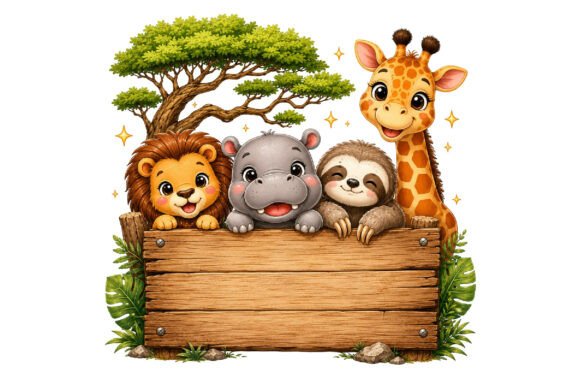Download Cute Safari Animals Sign PNG - Safari animal Collection