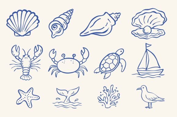 Download Hand Drawn Sea Life Doodle Set Design - Design Collection