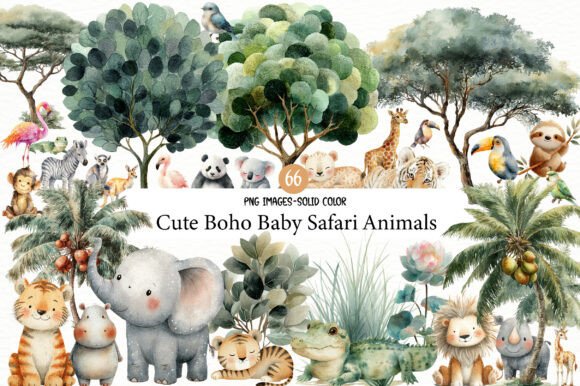 Download Watercolor Cute Boho Baby Safari Animals - Safari animal Collection