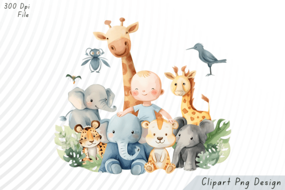 Download Cute Baby with Safari Animals PNG Clipar - Safari animal Collection