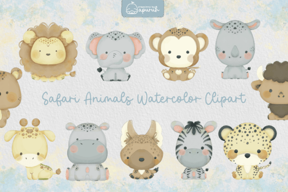 Download Cute Safari Animals Watercolor Clipart - Safari animal Collection