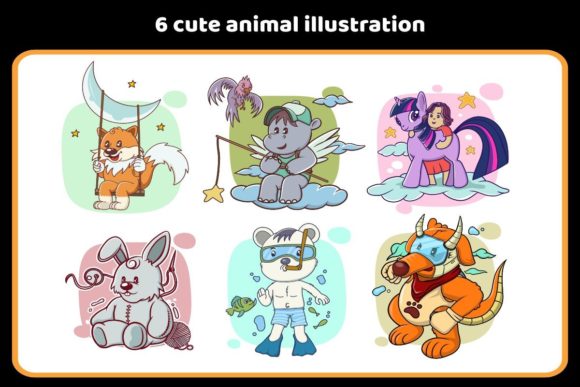 Download 6 Cute Illustration Designs Set - Design Collection