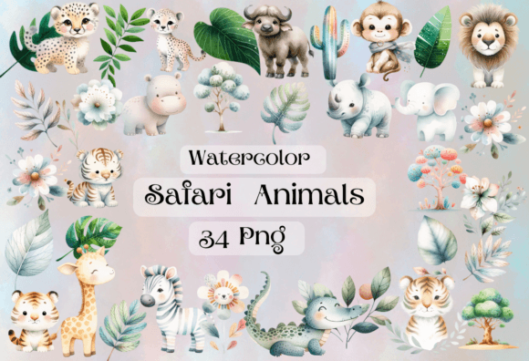 Download Watercolor Safari Animals Clipart Png - Safari animal Collection